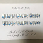 Press-On Nail Set Blue Floral Peel & Stick