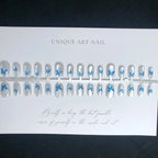 Press-On Nail Set Blue Floral Peel & Stick