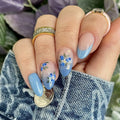 Press-On Nail Set Blue Floral Pointed Shape & Comfortable Fit