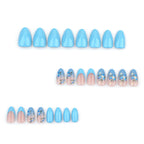 Press-On Nail Set Blue Floral Pointed Shape & Comfortable Fit