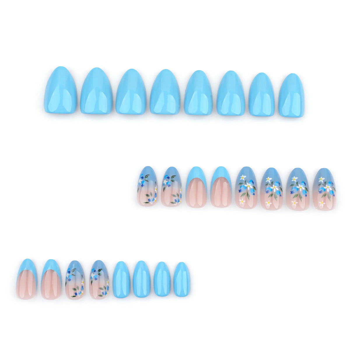 Press-On Nail Set Blue Floral Pointed Shape & Comfortable Fit
