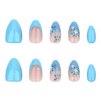 Press-On Nail Set Blue Floral Pointed Shape & Comfortable Fit