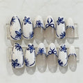 Press-On Nail Set Blue Floral Reusable Customizable Fit