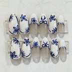 Press-On Nail Set Blue Floral Reusable Customizable Fit