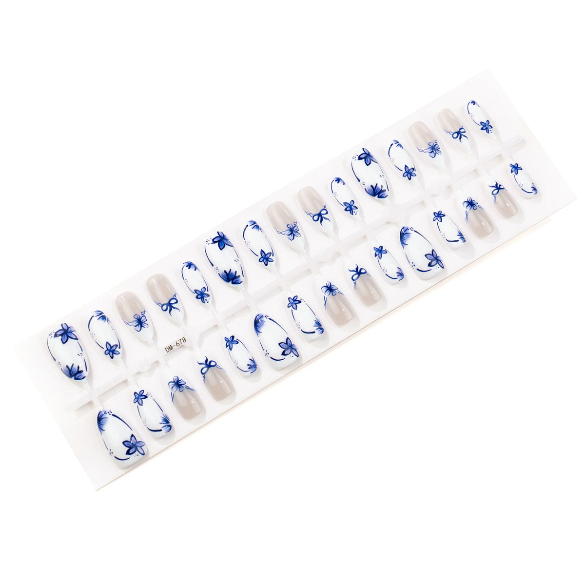 Press-On Nail Set Blue Floral Reusable Customizable Fit