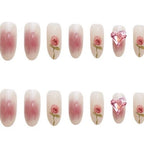Press-On Nail Set Blush Rose Floral Glue-On Multiple Sizes
