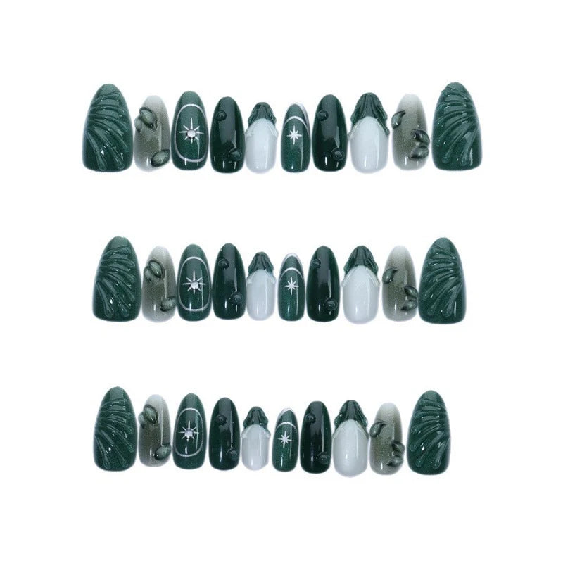 Press-On Nail Set Botanical 3D Embellishments Long-Lasting Finish
