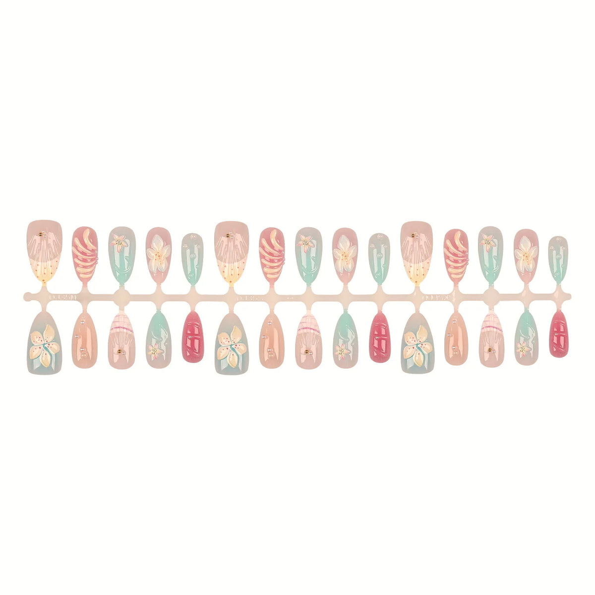 Press-On Nail Set Botanical Art Self-Adhesive Multiple Sizes