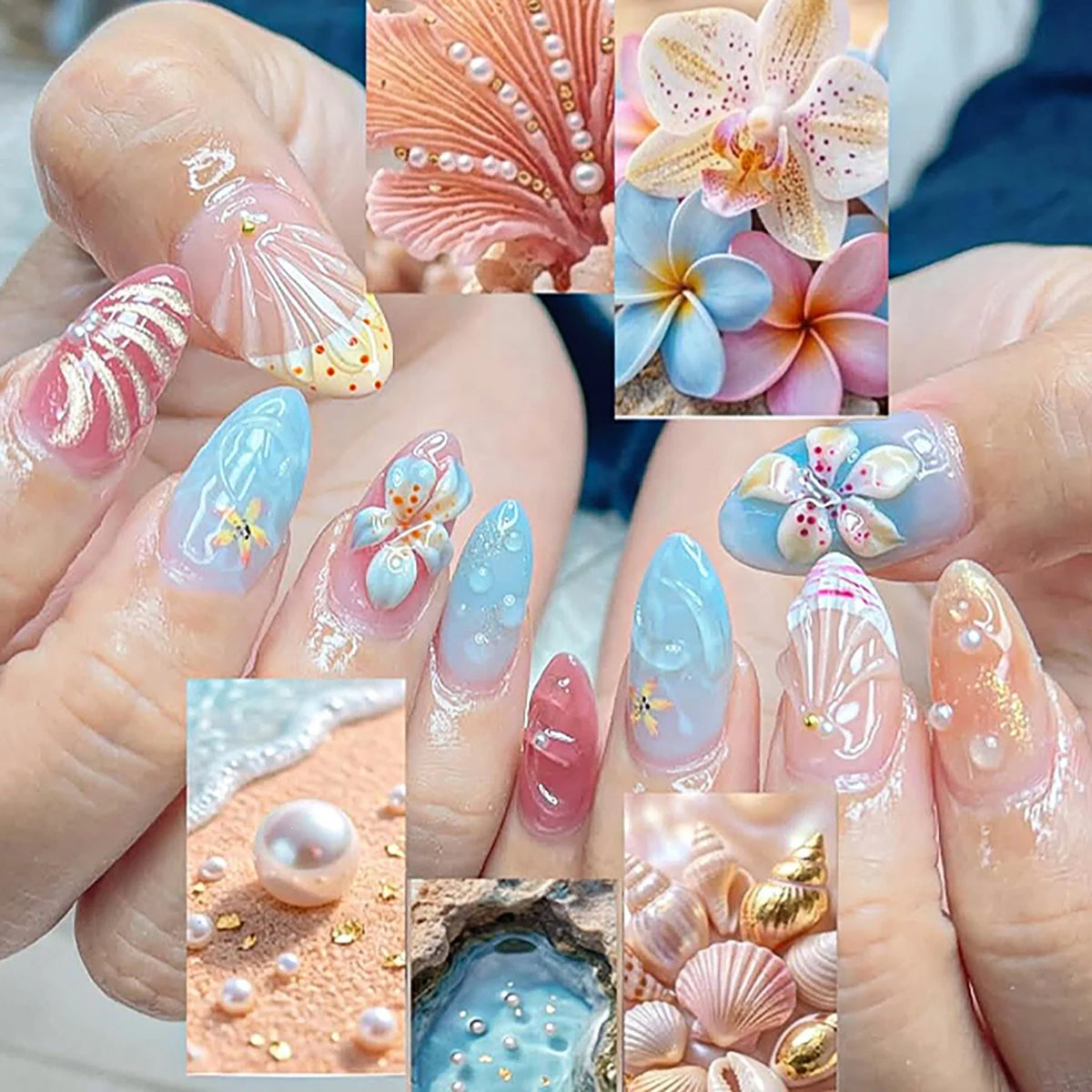 Press-On Nail Set Botanical Art Self-Adhesive Multiple Sizes