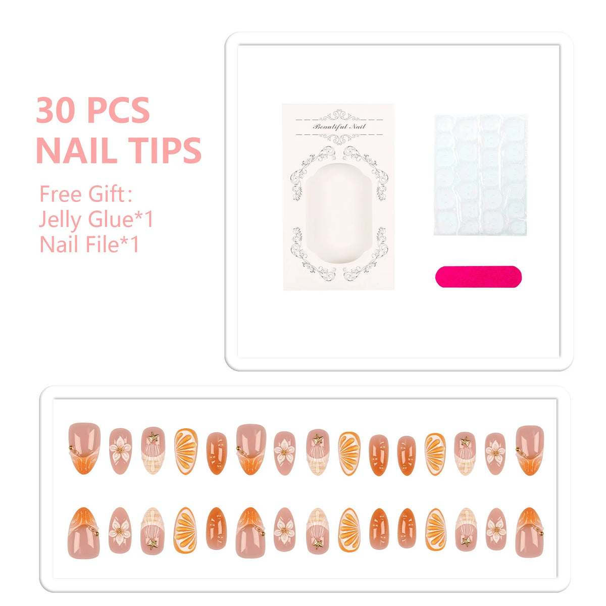 Press-On Nail Set Botanical Designs Reusable Adhesive Tabs