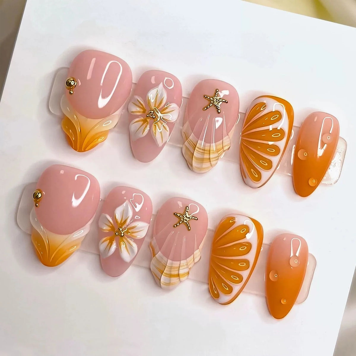 Press-On Nail Set Botanical Designs Reusable Adhesive Tabs