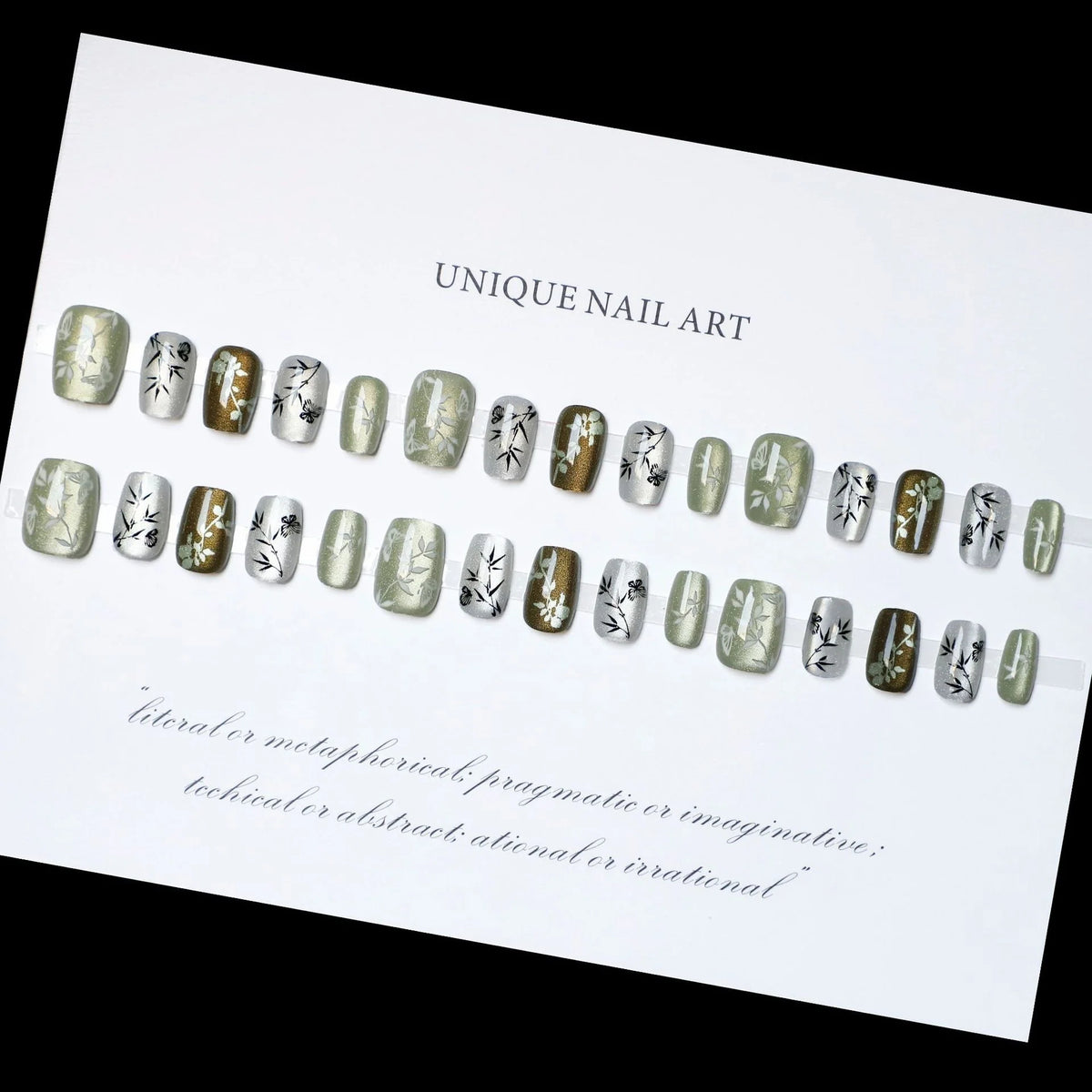 Press-On Nail Set Botanical Designs Strong Adhesive Multiple Sizes