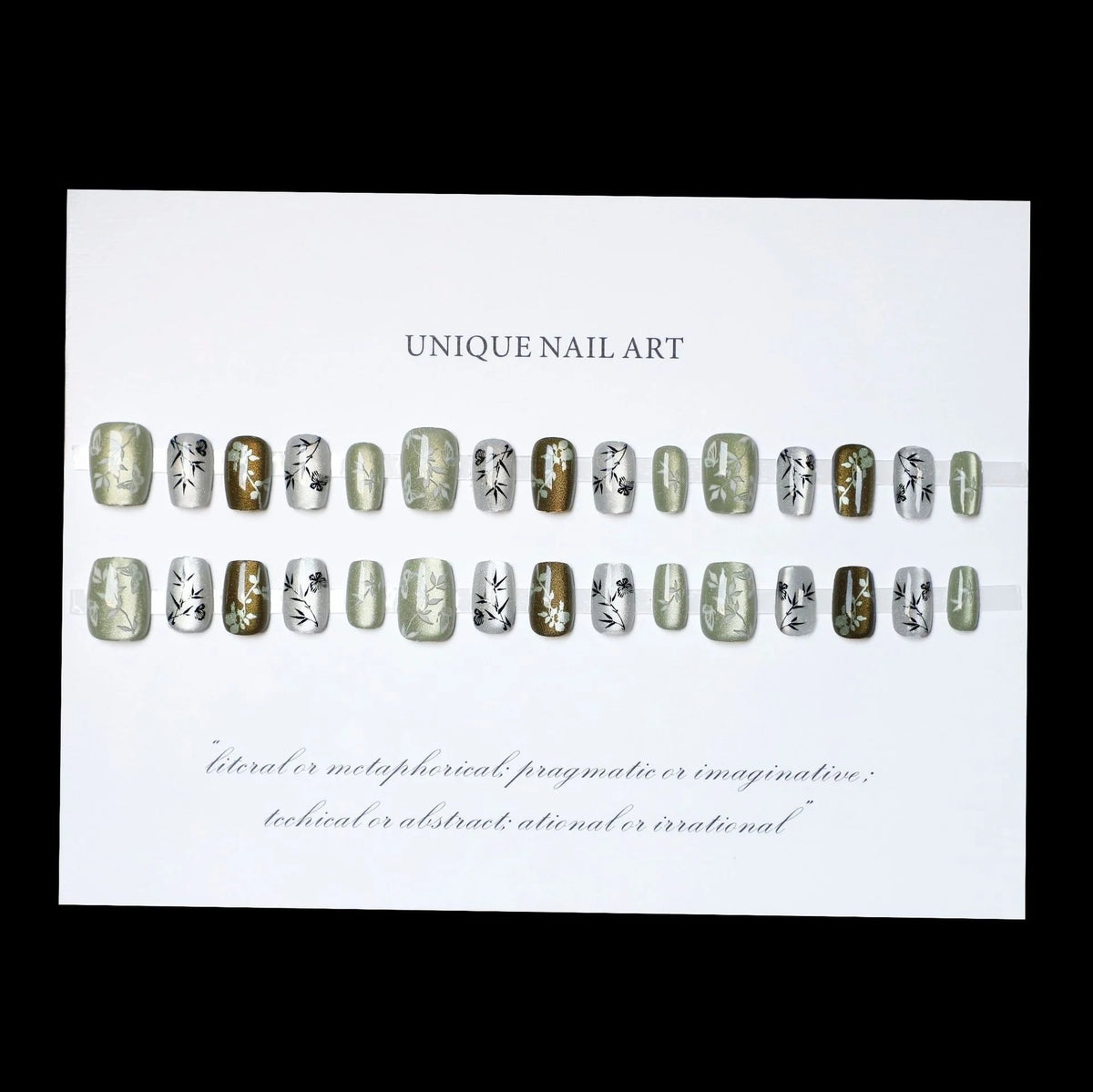 Press-On Nail Set Botanical Designs Strong Adhesive Multiple Sizes