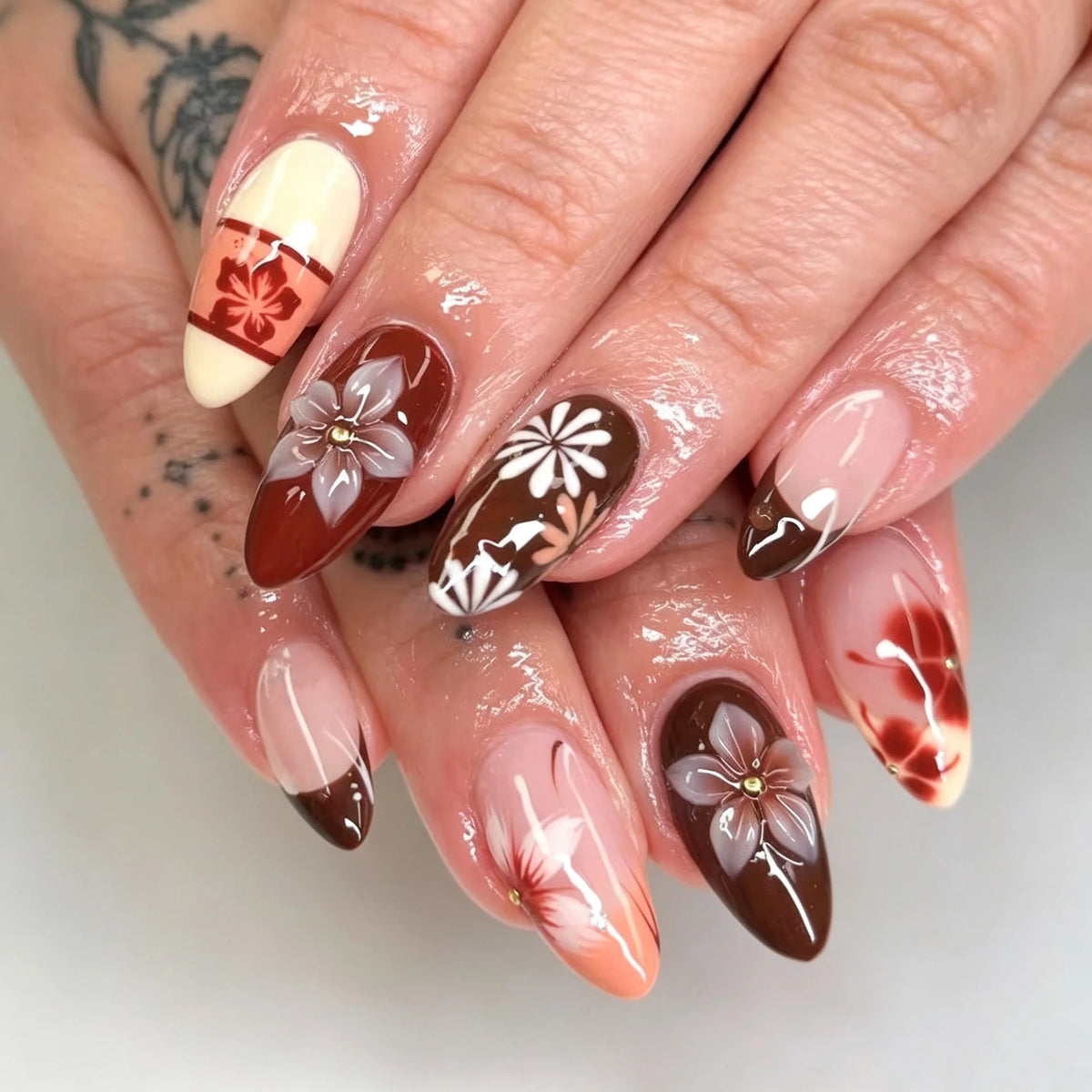 Press-On Nail Set Botanical Floral Magenta Peel-And-Stick