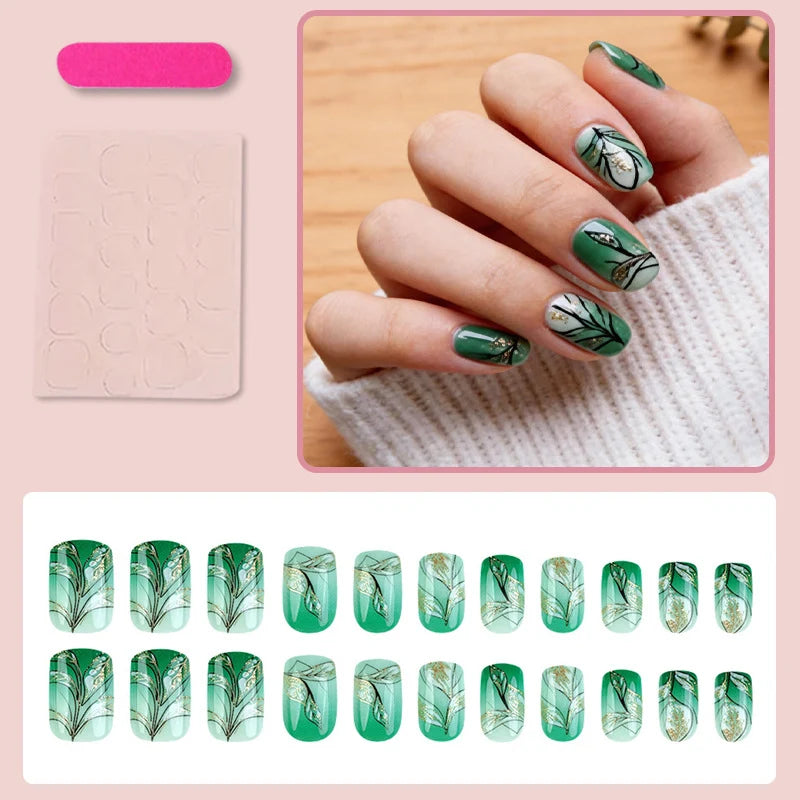 Press-On Nail Set Botanical Motifs Reusable Eco-Friendly