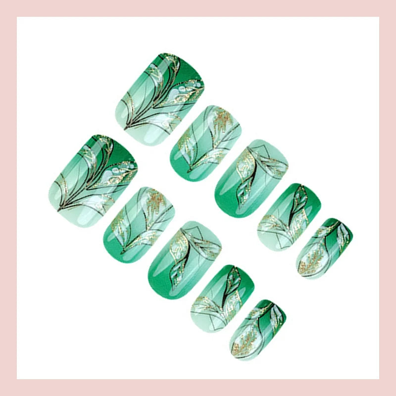 Press-On Nail Set Botanical Motifs Reusable Eco-Friendly