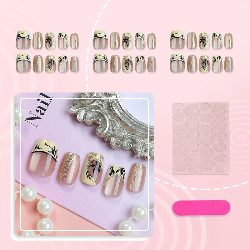 Press-On Nail Set Botanical Prints Peel-And-Stick & Reusable