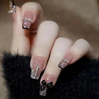 Press-On Nail Set Bow Accent & Sparkle Reusable