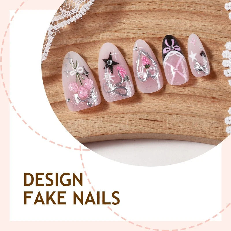 Press-On Nail Set Bow Accents & Glitter