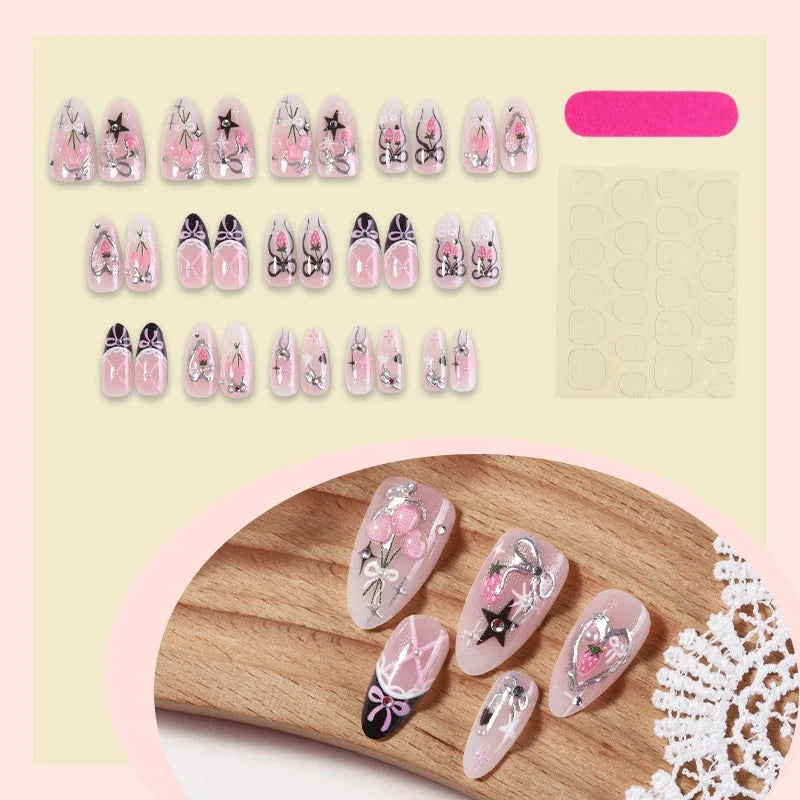 Press-On Nail Set Bow Accents & Glitter
