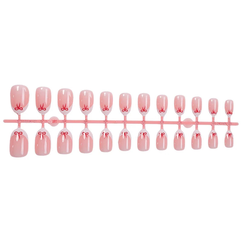 Press-On Nail Set Bow Design Easy Application Long-Lasting Wear