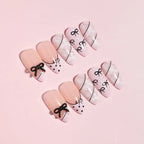 Press-On Nail Set Bow & Dot Reusable 24 Pieces With Glue