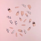 Press-On Nail Set Bow & Dot Reusable 24 Pieces With Glue