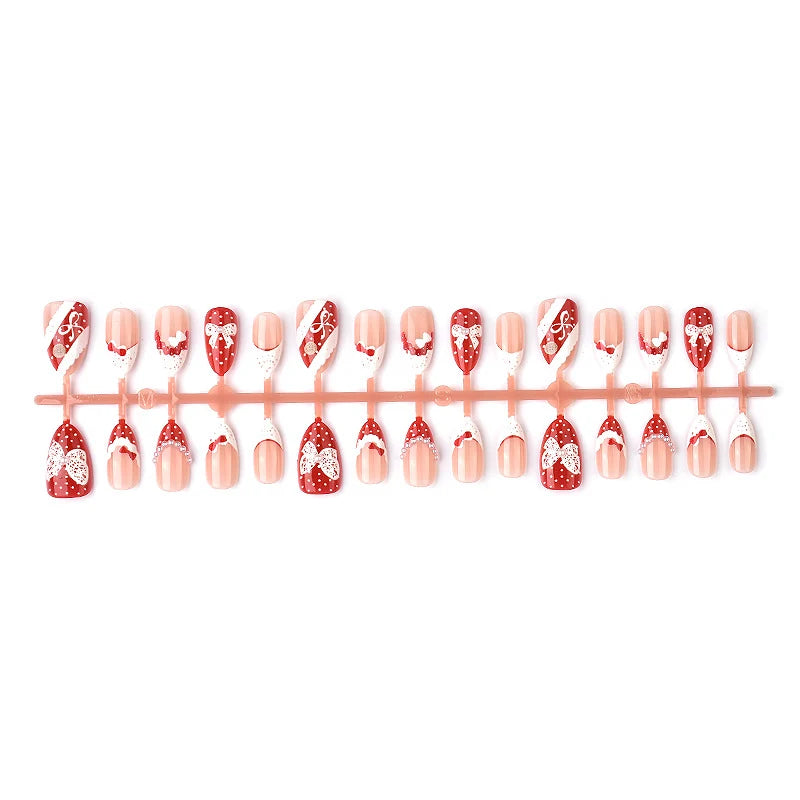 Press-On Nail Set Bow-Embellished Easy Application