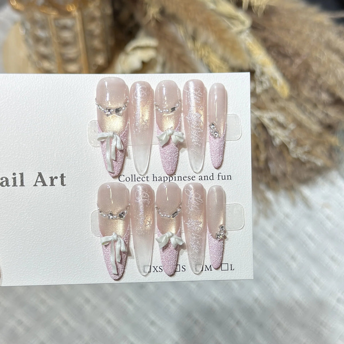Press-On Nail Set Bow Embellished Reusable & Easy Application