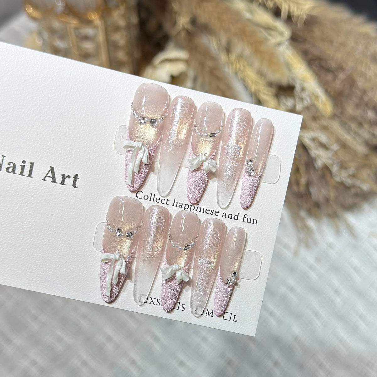Press-On Nail Set Bow Embellished Reusable & Easy Application