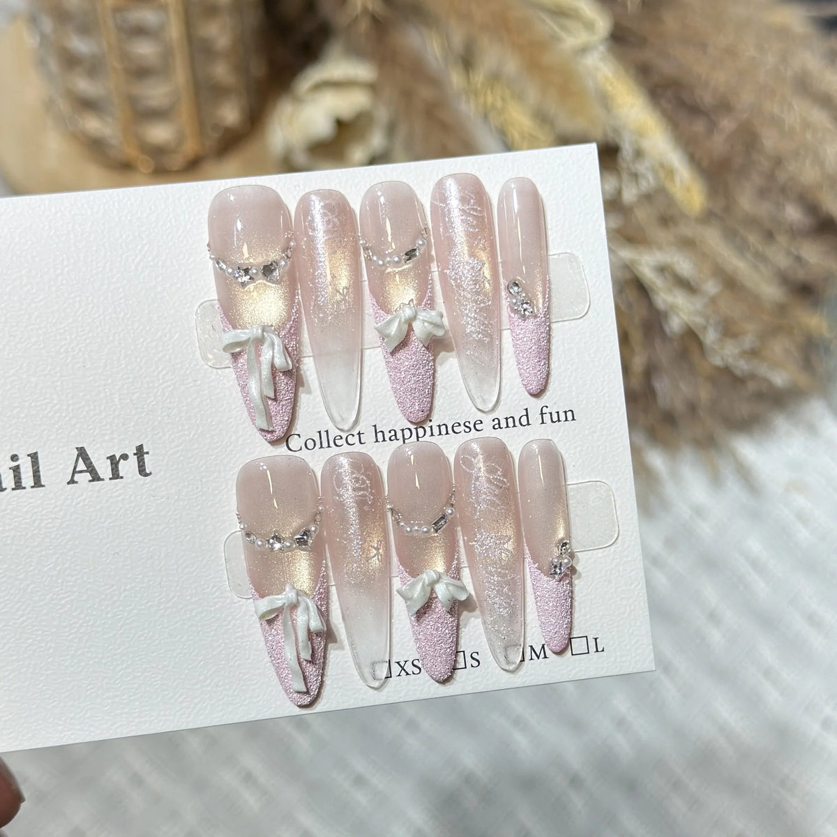 Press-On Nail Set Bow Embellished Reusable & Easy Application