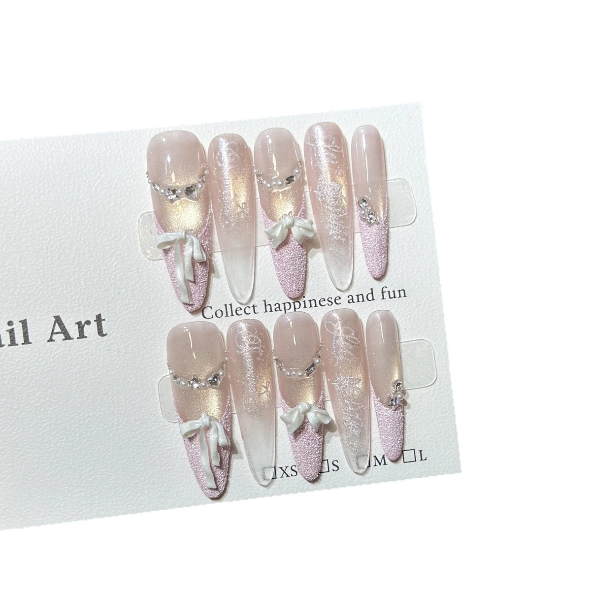 Press-On Nail Set Bow Embellished Reusable & Easy Application