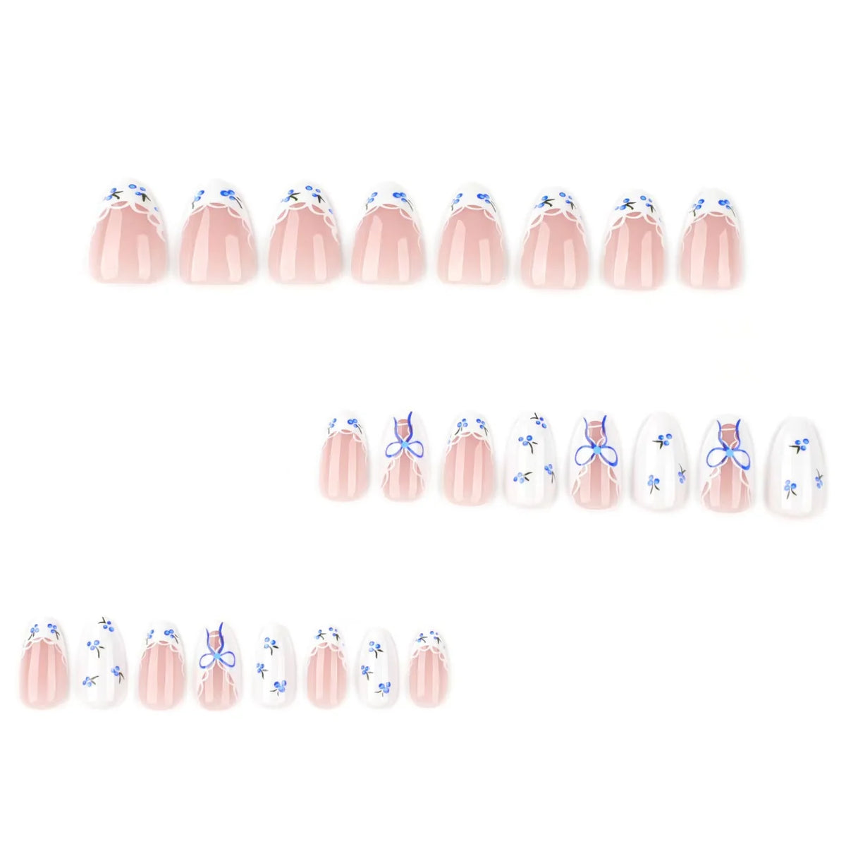 Press-On Nail Set Bow & Floral Glossy Finish