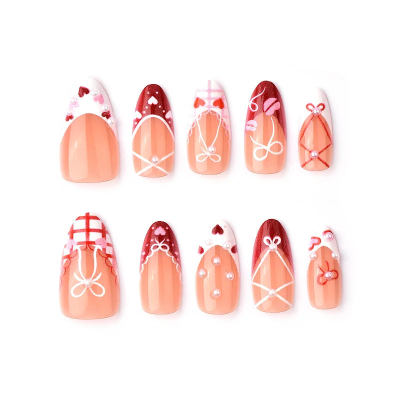 Press-On Nail Set Bow & Heart Designs