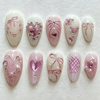 Press-On Nail Set Bow & Heart Designs Easy Apply