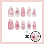Press-On Nail Set Bow & Heart Designs Easy Apply