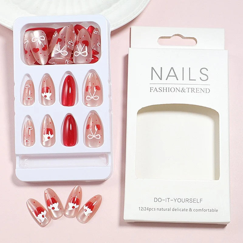 Press-On Nail Set Bow & Heart Designs Easy Apply
