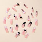 Press-On Nail Set Bow & Pearl Accents Chip-Resistant
