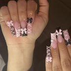 Press-On Nail Set Bow & Pearl Accents Chip-Resistant