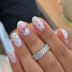Press-On Nail Set Bow & Polka Dot Chip-Resistant