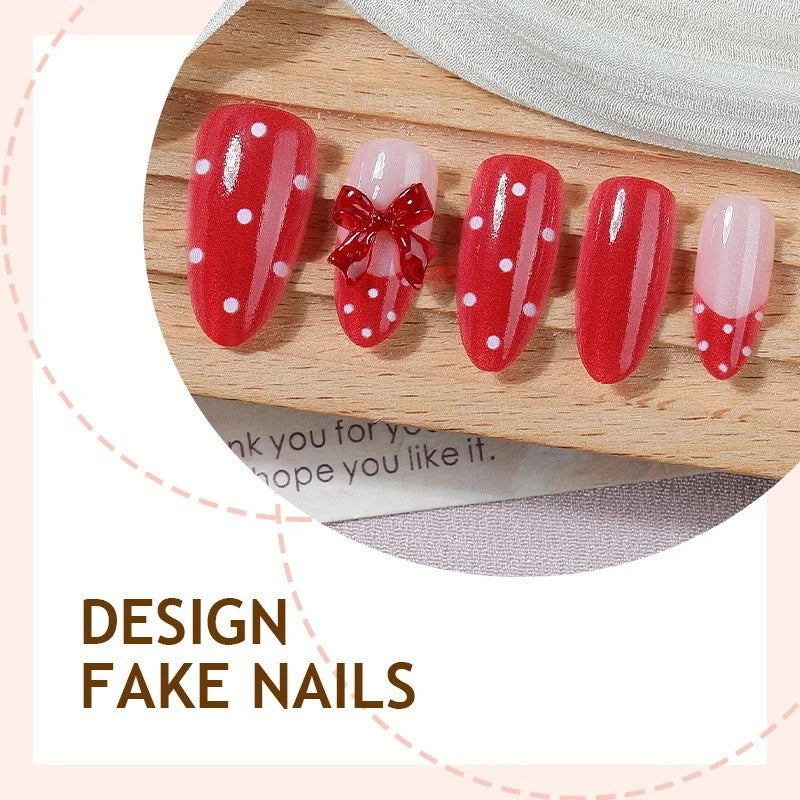 Press-On Nail Set Bow & Polka Dot Easy Apply
