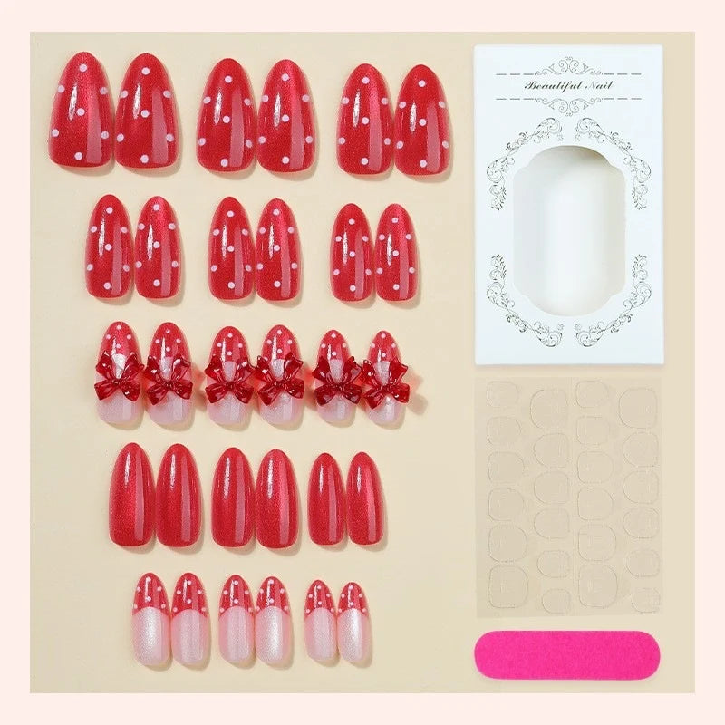 Press-On Nail Set Bow & Polka Dot Easy Apply