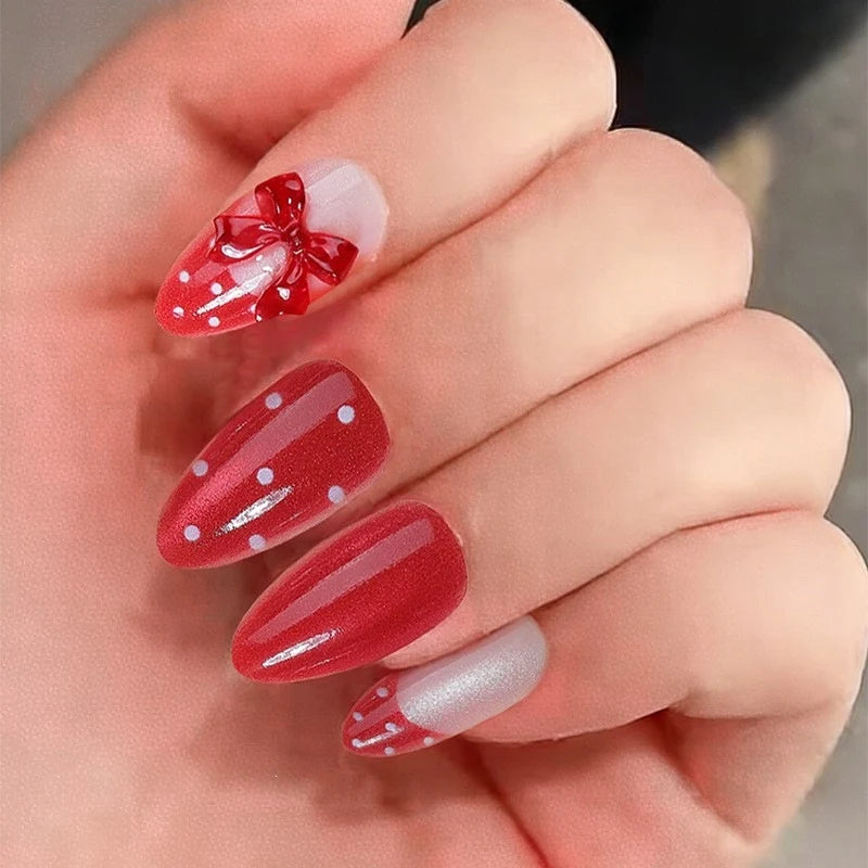Press-On Nail Set Bow & Polka Dot Easy Apply