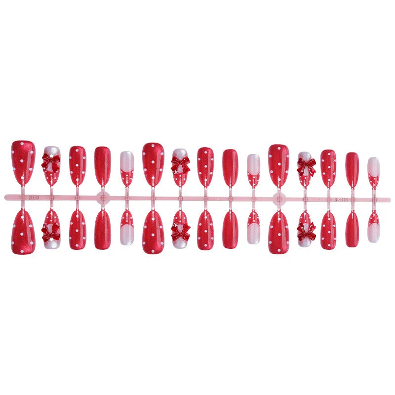 Press-On Nail Set Bow & Polka Dot Reusable