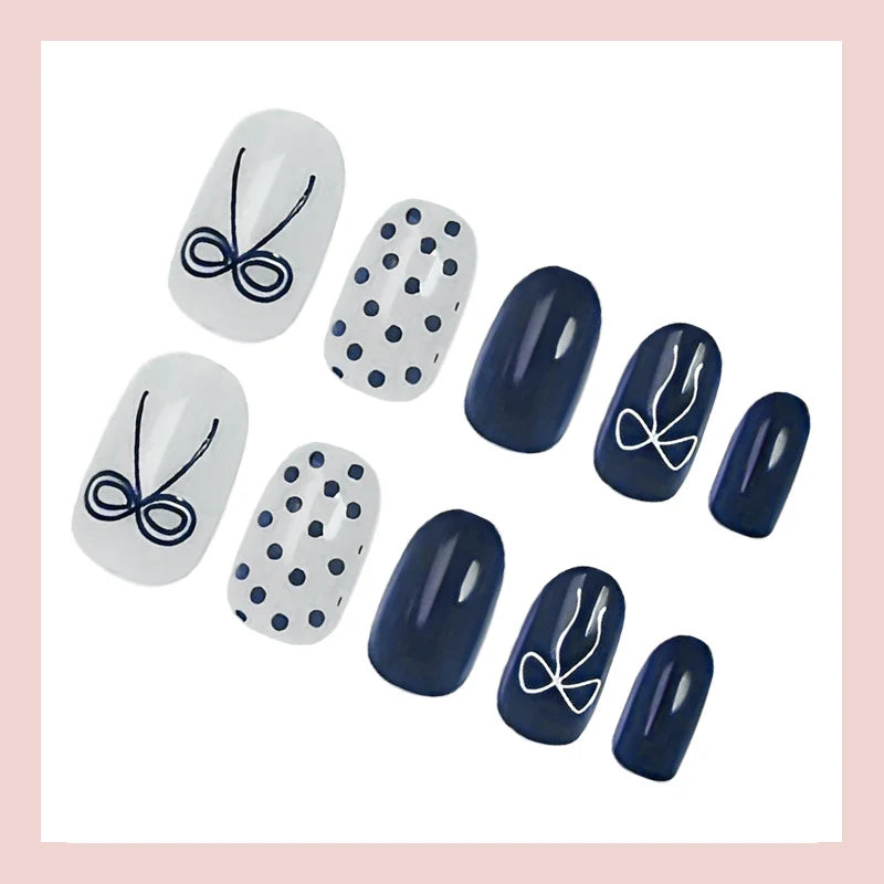 Press-On Nail Set Bow & Polka Dot Reusable