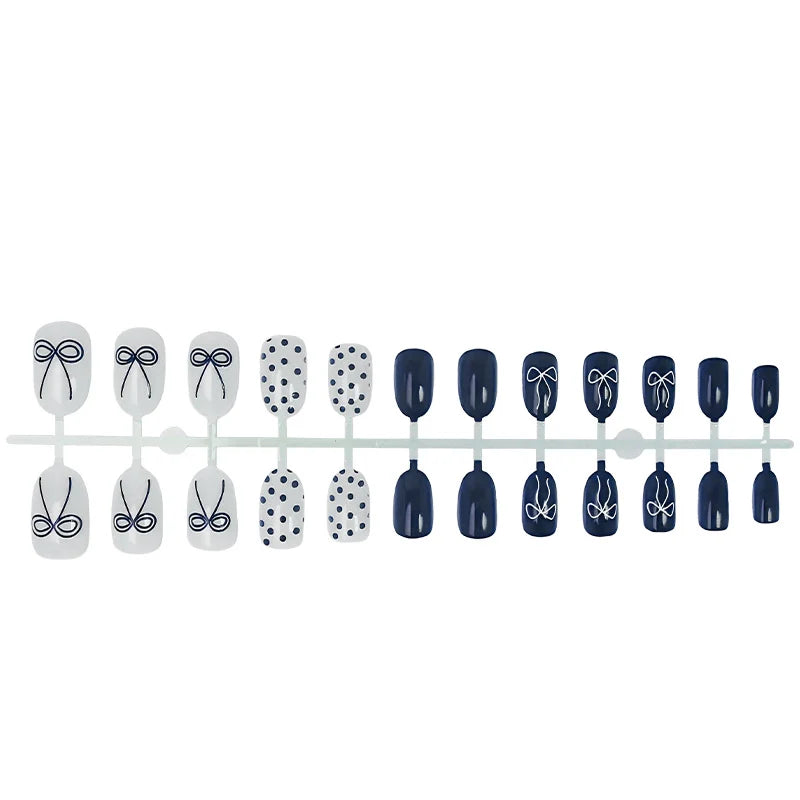 Press-On Nail Set Bow & Polka Dot Reusable
