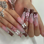 Press-On Nail Set Bows & Pearl Accents Adhesive Strips