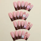 Press-On Nail Set Bows & Pearl Accents Adhesive Strips