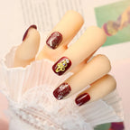 Press-On Nail Set Burgundy Glitter & Gem Accents Reusable