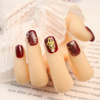 Press-On Nail Set Burgundy Glitter & Gem Accents Reusable